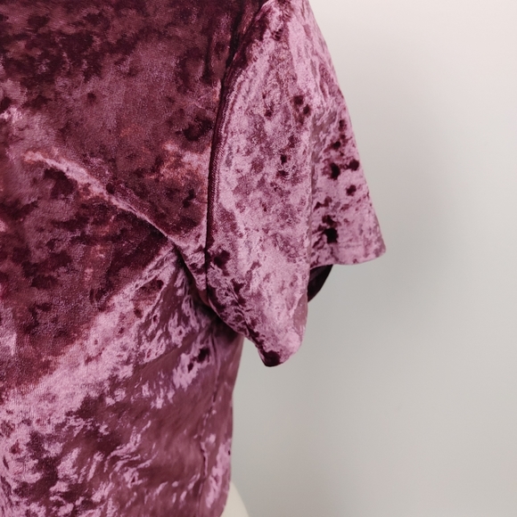 ARDENE | Purple Velvet Short Sleeve Crop Top - Picture 2 of 7